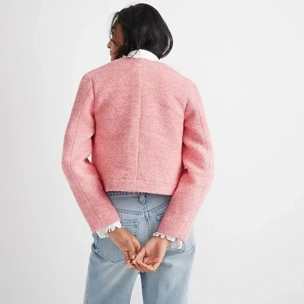 J Crew Collection Cropped Lady Jacket in Italian wool-blend bouclé 4 Pink BJ941 - Picture 3 of 9